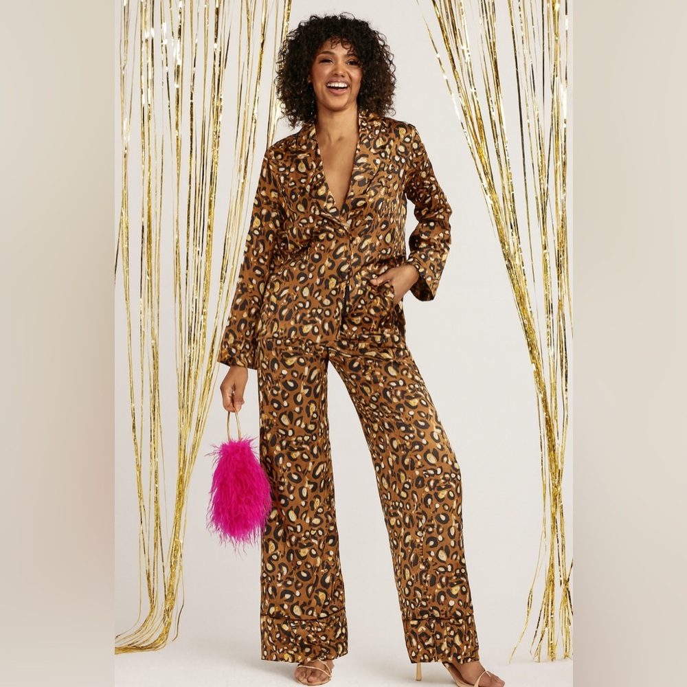 Express x LadyGang Leopard Satin Blazer & Pants Set – Medium - Bold Holiday Glam